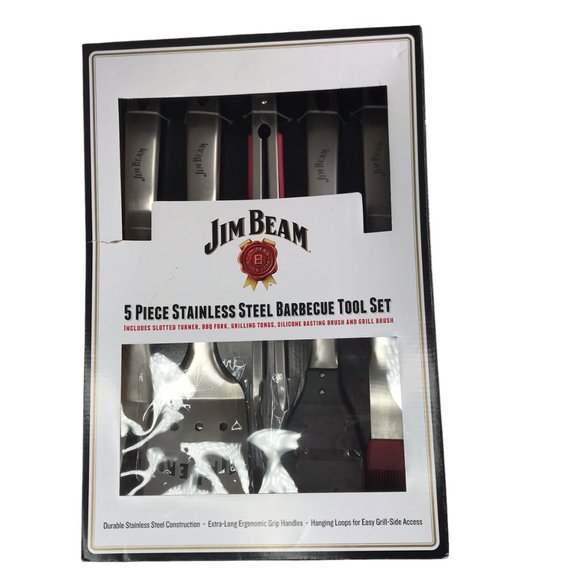 New NWT in Box JIM BEAM 5 Piece Stainless Steel Barbecue BBQ Tool Set.  Spatula - Picture 13 of 13